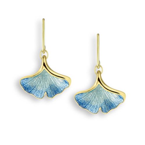 Blue Ginkgo 1-Leaf Wire Earrings 18K  - NWG101B