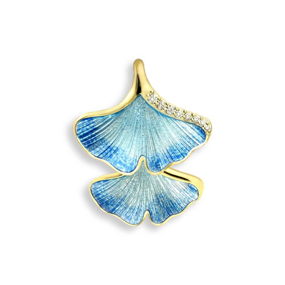 Blue Ginkgo 2-Leaf Pendant 18K -Diamond - NNG100WB-X