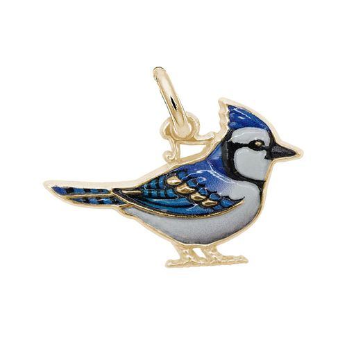 Blue Jay Charm  - Painted- Gold Plated-10-1119-1-GP