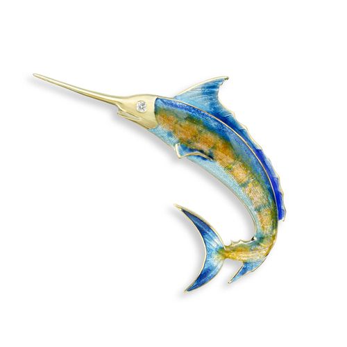 Blue Marlin Fish Pendant, 18K-Diamond - NNG118WA-X