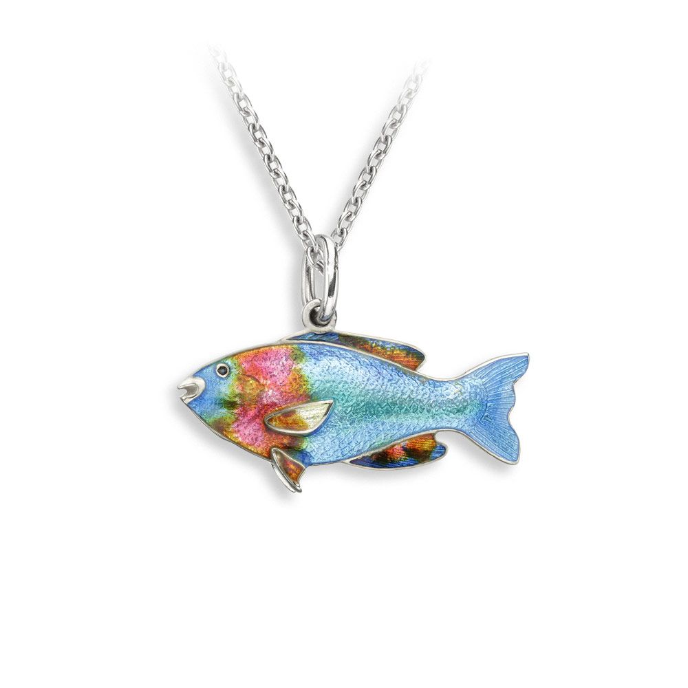 Blue Parrot Fish Necklace  Sterling Silver - NN0590A