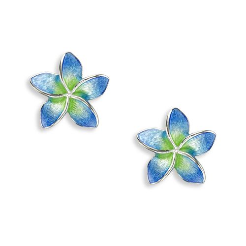 Blue Plumeria Post Earrings, Sterling Silver - NE0500B