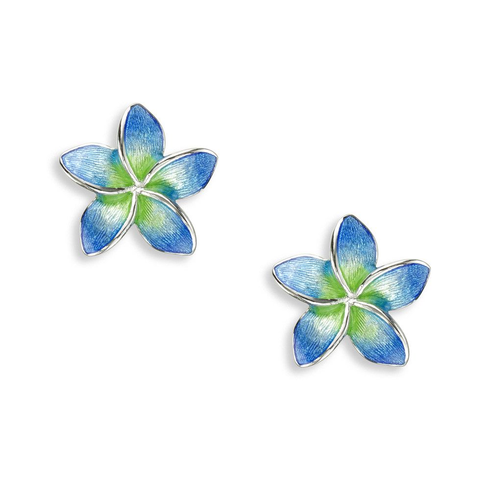 Blue Plumeria Post Earrings, Sterling Silver - NE0500B