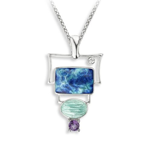 Blue Rectangular Necklace-Amethyst-White Sapphires  Sterling Silver - NN0606SA