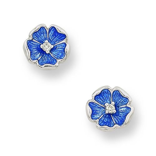 Blue Rose Stud Earrings Sterling Silver-White Sapphires - NE0020YB