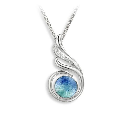 Blue Round Modern Necklace-White Sapphires  Sterling Silver - NN0604YA