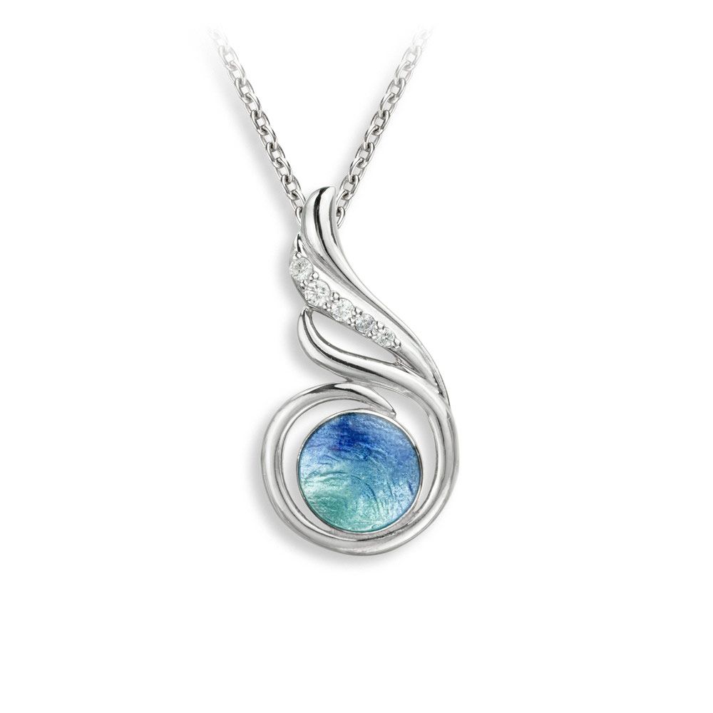 Blue Round Modern Necklace-White Sapphires  Sterling Silver - NN0604YA
