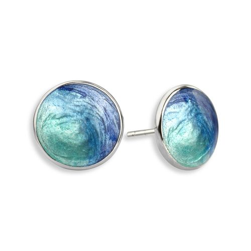 Blue Round Post Earrings, Sterling Silver - NE0481A