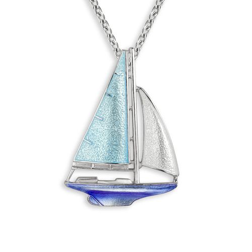 Blue Sailboat Sterling Silver Necklace 25 mm  - NN0461A