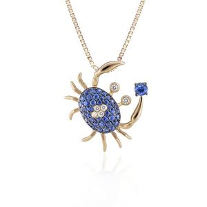 Blue Sapphire Crab Pendant in Yellow Gold, Hawaiian Inspired Pendant, SCP-36097/ BSD