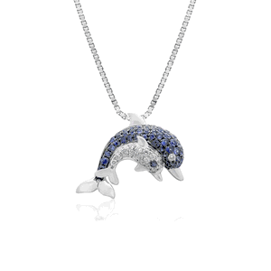 Blue Sapphire Mother and Baby Dolphin Pendant, Hawaiian Inspired Pendant, SDP-36058/ BSD