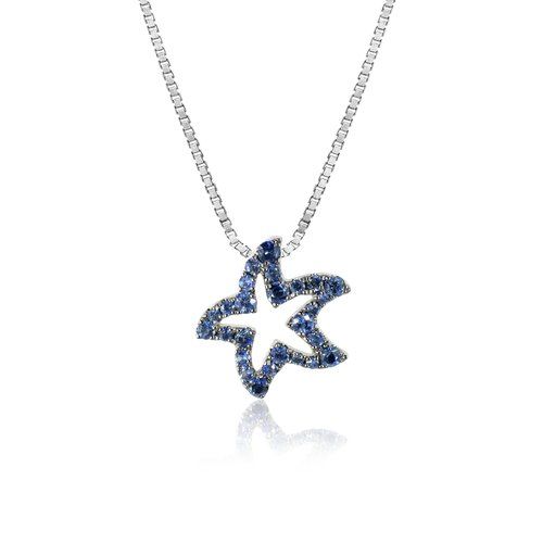 Blue Sapphire Outline Starfish Pendant, Hawaiian Inspired Pendant, SFP-36094/ BS
