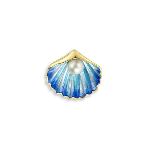 Blue Shell Pendant in 18K with Vitreous Enamel set with an Akoya Pearl.  - NNG105A-X