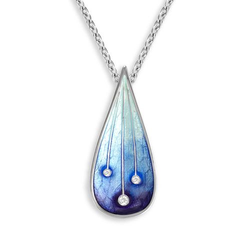 Blue Shooting Stars Sterling Silver Necklace-White Sapphires 25 mm  - NN0456YA