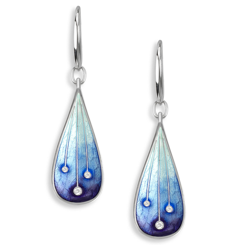 Blue Shooting Stars Sterling Silver Wire Earrings-White Sapphires 20 mm  - NW0456YA