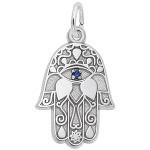 Blue Stone Hamsa Charm - 14K White Gold - 10-1568-wg