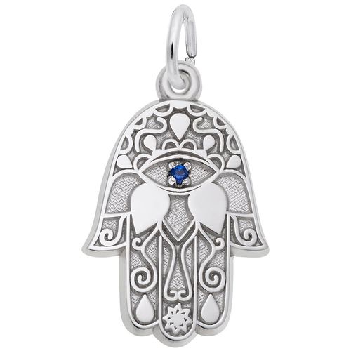 Blue Stone Hamsa Charm - 14K White Gold - 10-1568-wg