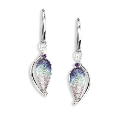Blue Teardrop Wire Earrings-Amethyst-Yellow Sapphires  Sterling Silver - NW0607YA
