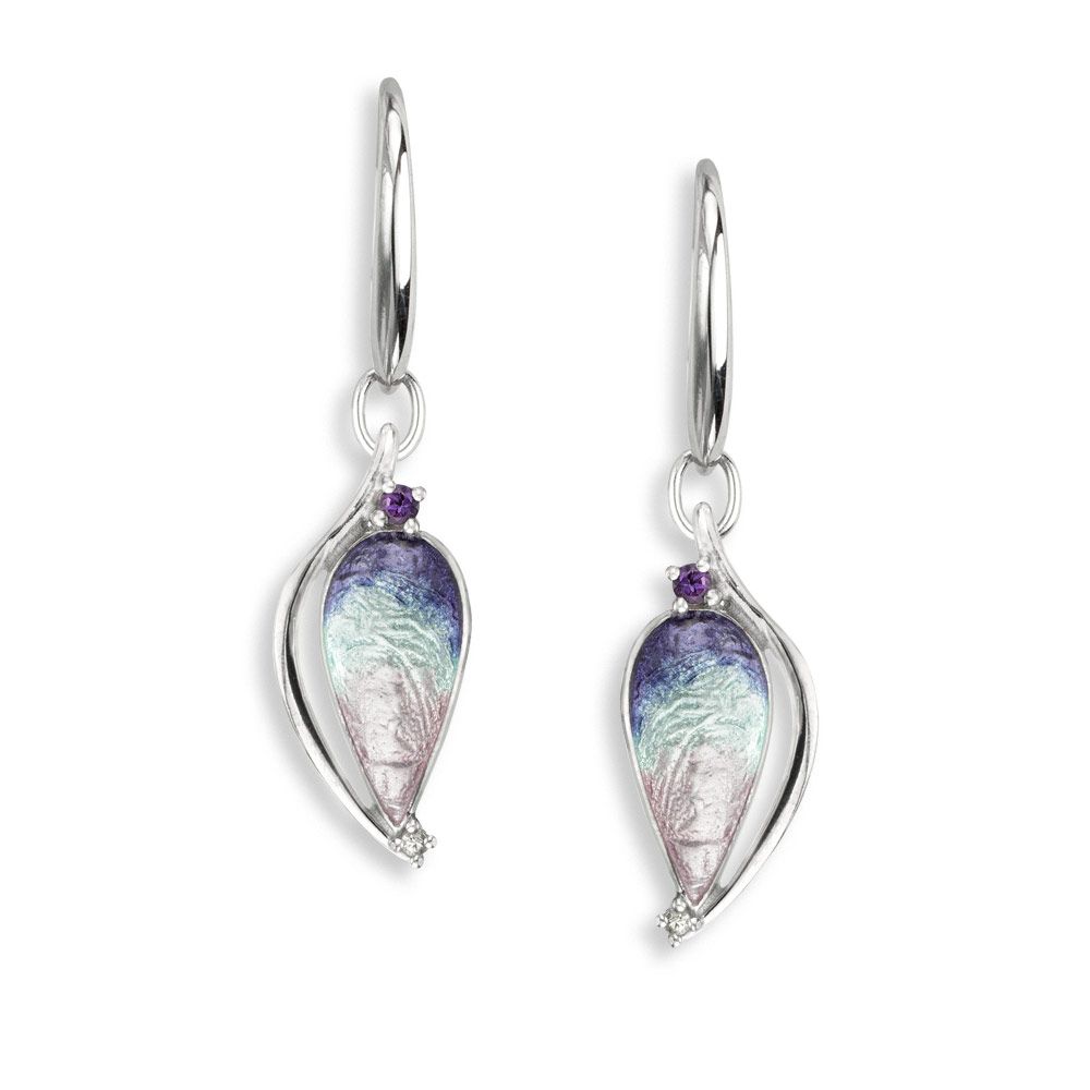 Blue Teardrop Wire Earrings-Amethyst-Yellow Sapphires  Sterling Silver - NW0607YA