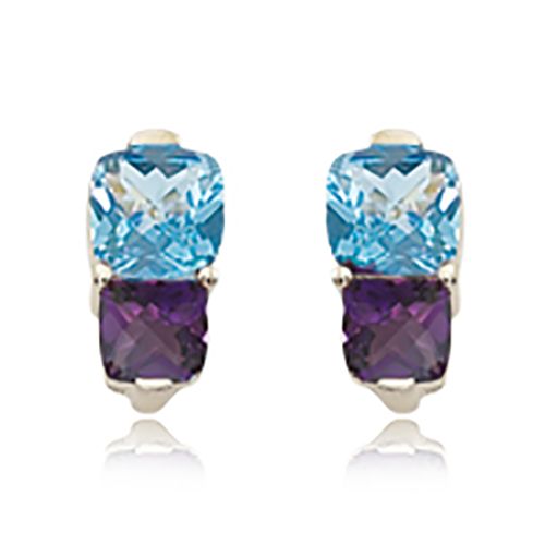 Blue Topaz & Amethyst Earrings - 14K Yellow Gold - 90296BTAM