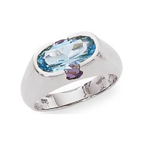 Blue Topaz & Amethyst Ring - 14K White Gold Size 7