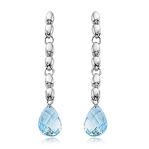 Blue Topaz Briolette Drop Earrings - 14K White Gold - 90280BTWG