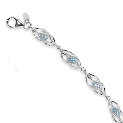 Blue Topaz Cage Bracelet - Sterling Silver 7.375 Inch - 67-363-10