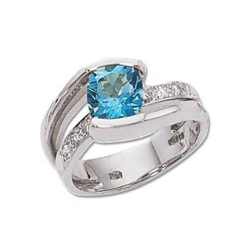 Blue Topaz & Diamond Ring - 14K White Gold Size 7 - 70722BTWG