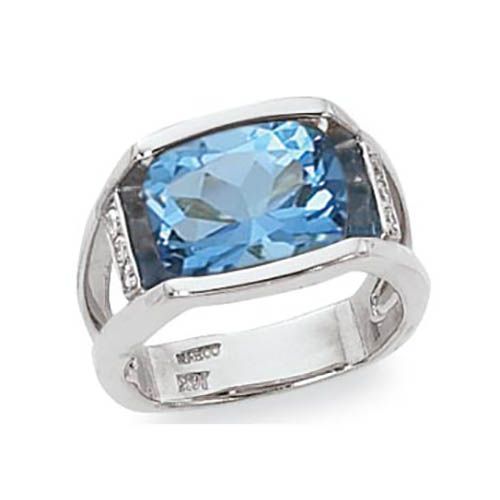 Blue Topaz & Diamond Ring - 14K White Gold Size 7 - 70867BTWG