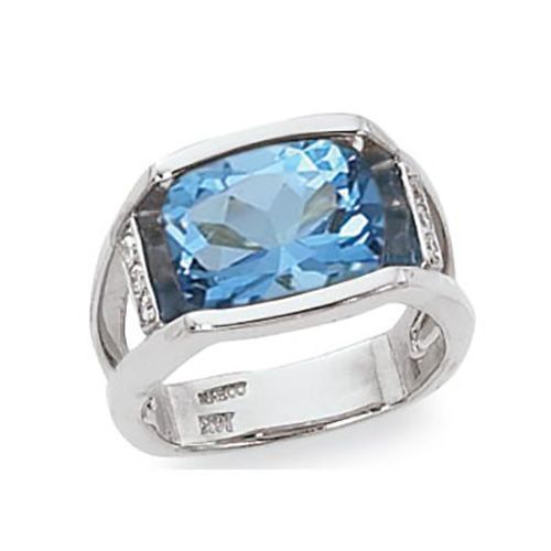 Blue Topaz & Diamond Ring - Sterling Silver Size 7 - 70867BT-SS