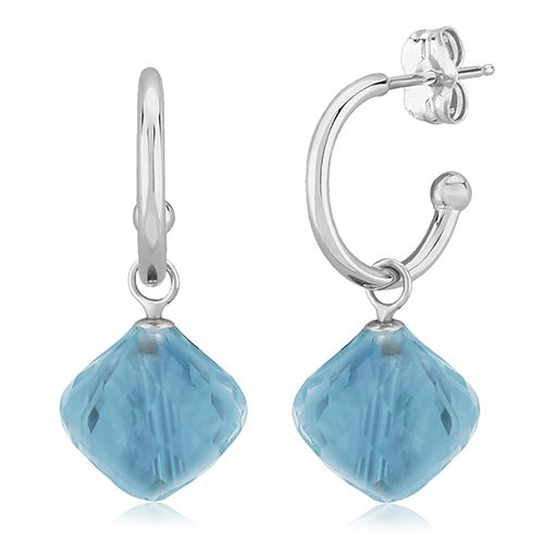 Blue Topaz Gemstone Drop Earrings - 14K White Gold