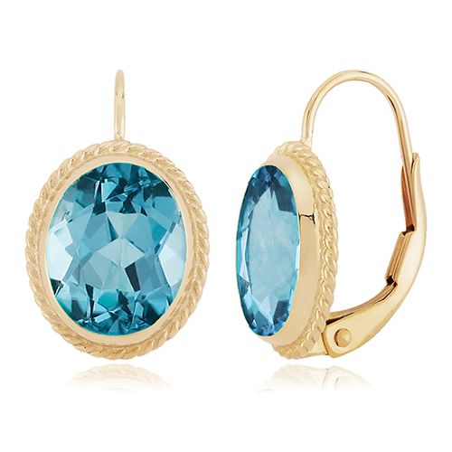 Blue Topaz Lever Back Earrings - 14K Yellow Gold