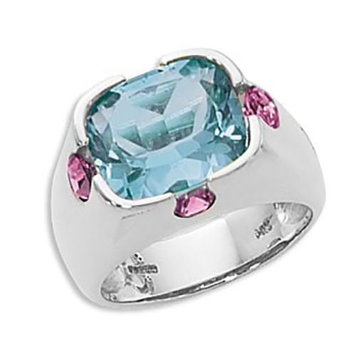 Blue Topaz & Pink Sapphire Ring-Silver Size 7 - 70787BTSP-SS