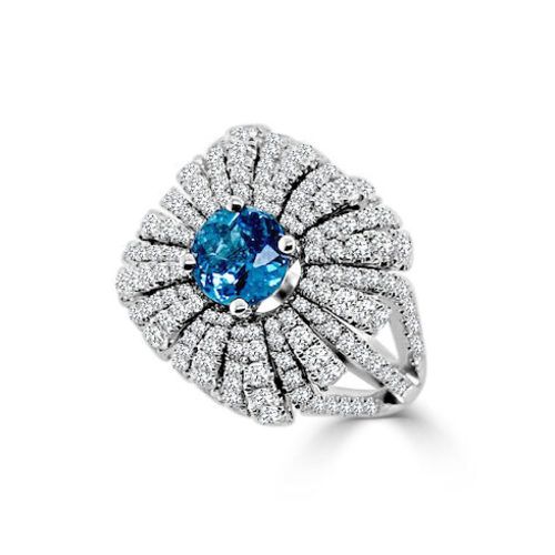 Blue Tourmaline Center, All Diamond Cushion Small Blossom Semi Mount Ring