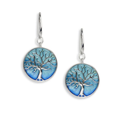 Blue Tree of Life  Wire Earrings, Sterling Silver - NW0428D