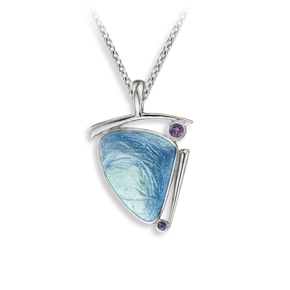 Blue Triangle Necklace-Amethyst-Blue Sapphires  Sterling Silver - NN0608YA