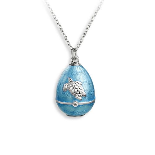 Blue Turtle Egg Necklace - Diamonds  Sterling Silver - NN0581WA