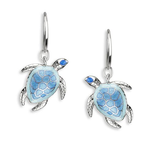 Blue Turtle Wire Earrings, Sterling Silver - NW0388A