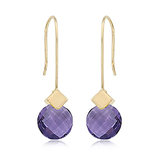 Briolette Amethyst Gemstone Earrings - 14K Yellow Gold - 90282AM