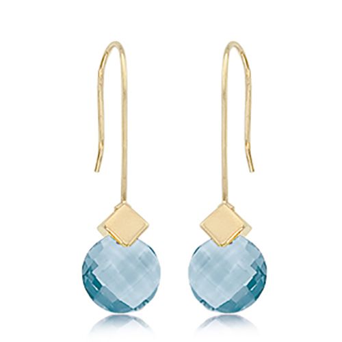 Briolette Blue Topaz Gemstone Earrings - 14K Yellow Gold - 90282BT