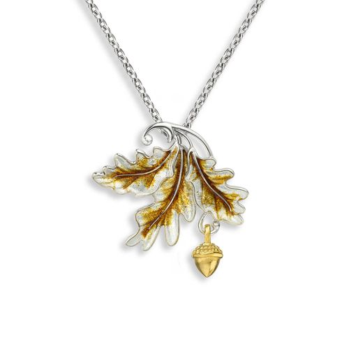Brown Oak Leaf -Gold Plated Acorn Necklace, Sterling Silver - NN0479A