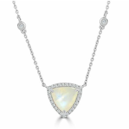 Cabochon Triangle Rainbow Moonstone & Diamond One Of A Kind Pendant