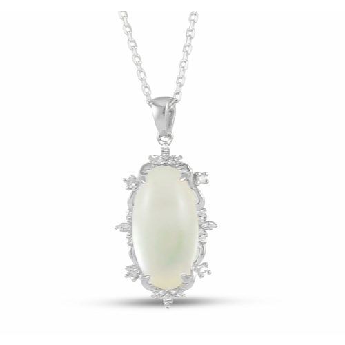 Cabochon White Quartz with White Mother of Pearl and Diamond Pendant