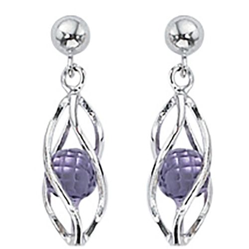 Cage Amethyst Drop Earrings - Sterling Silver