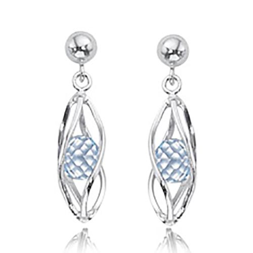 Cage Blue Topaz Drop Earrings - Sterling Silver