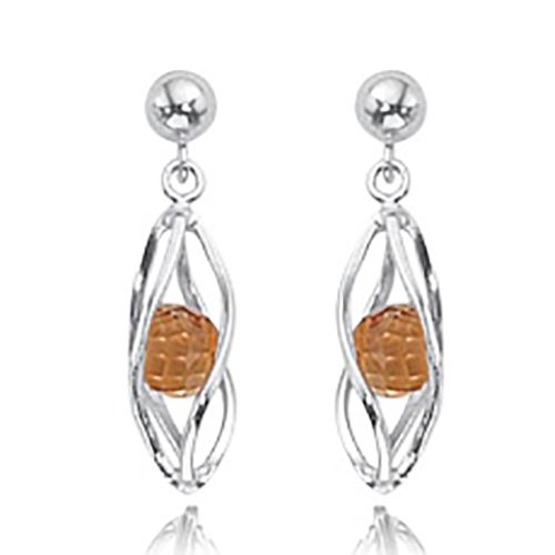 Cage Citrine Drop Earrings - Sterling Silver