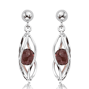 Cage Garnet Drop Earrings - Sterling Silver