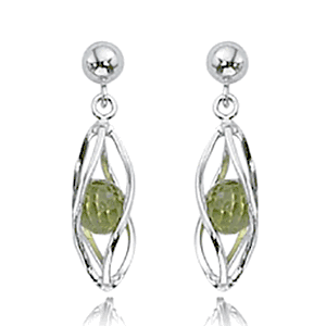 Cage Peridot Drop Earrings - Sterling Silver