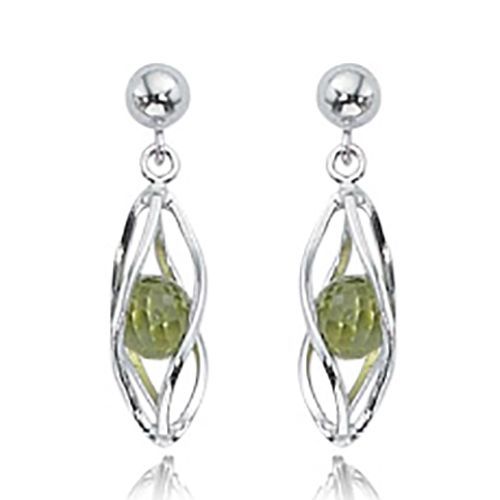 Cage Peridot Drop Earrings - Sterling Silver