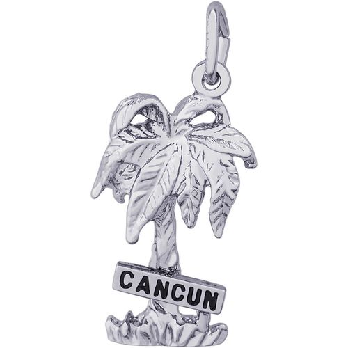 Cancun Palm With Sign Charm - Sterling Silver